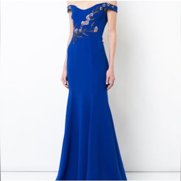 Marchesa Dresses & Skirts - Marchesa Notte Embroidered Floral Bust Evening Gown Royal Blue Size 4
